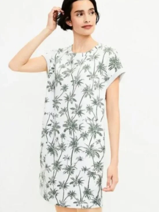 Lou & Grey White and Green Palm Print Dress size XS - Picture 1 of 8